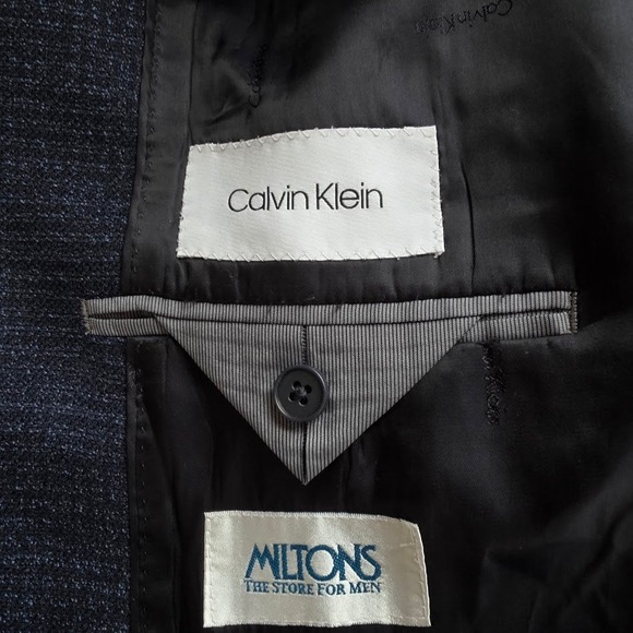 Calvin Klein Mens Navy Blue Textured Two Button Blazer Sport Coat Notch Lapel - Picture 4 of 6